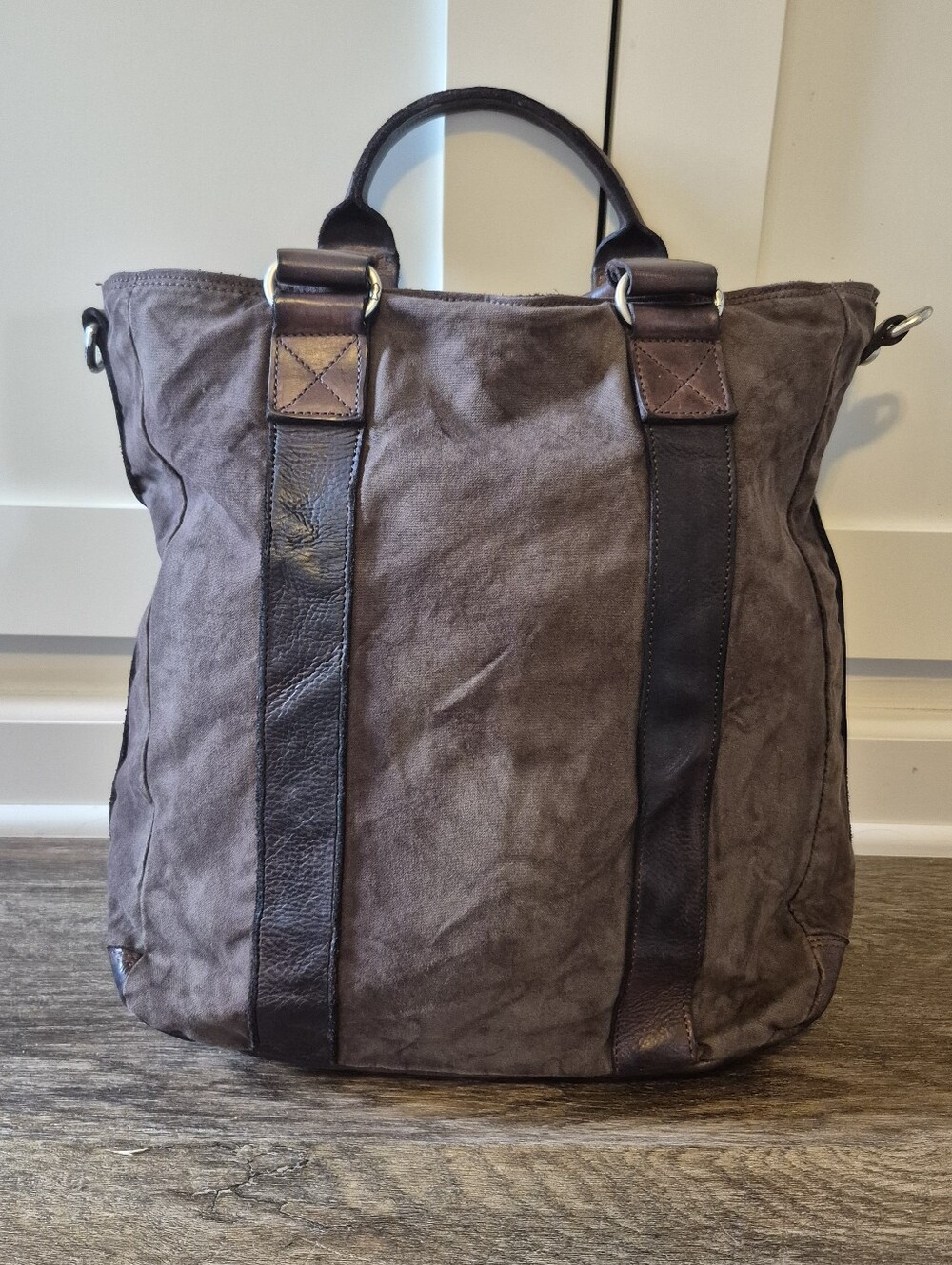 Campomaggi Italy Distressed Canvas Leather Tote Bag Convertible Crossbody Brown
